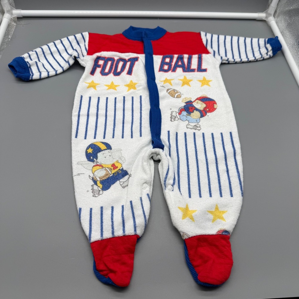 Vintage Carters Baby Football Bear Footed Sleeper Red White Blue USA Made Medium